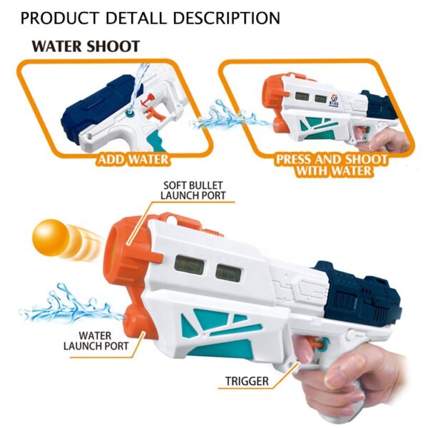 2 In 1 Soft Ball Shooting Water Gun Toy Plastic Gun