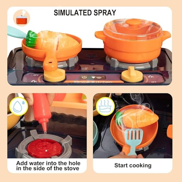 Large Kitchen Set Kids Play House Toys Set Simulation Sound Light Steam Suit Cook Spray Water - Image 4