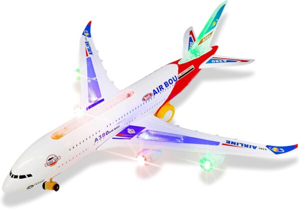 Battery-Operated Airplane with Lights & Sound Bump-and-Go LED Airplane Toy - Image 2