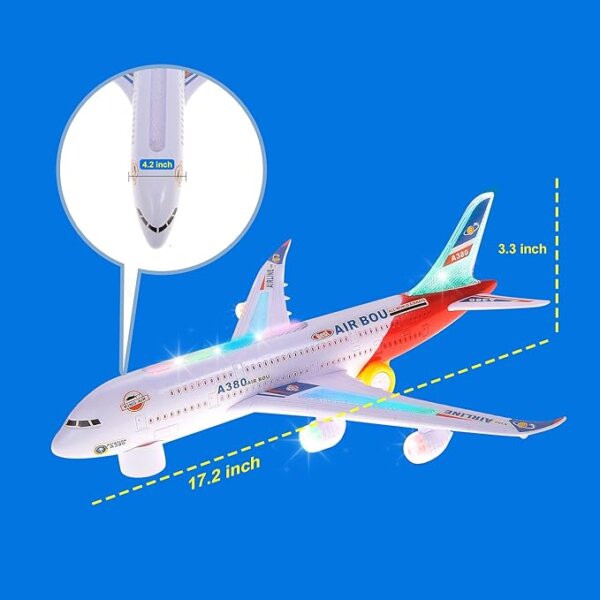 Battery-Operated Airplane with Lights & Sound Bump-and-Go LED Airplane Toy - Image 3