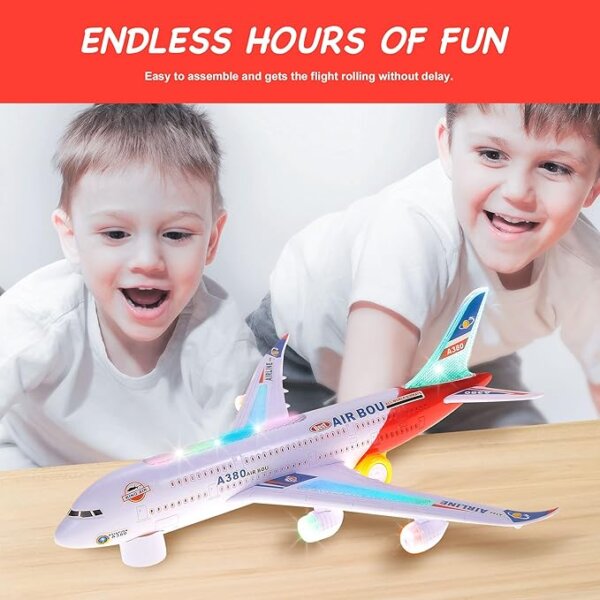 Battery-Operated Airplane with Lights & Sound Bump-and-Go LED Airplane Toy - Image 4