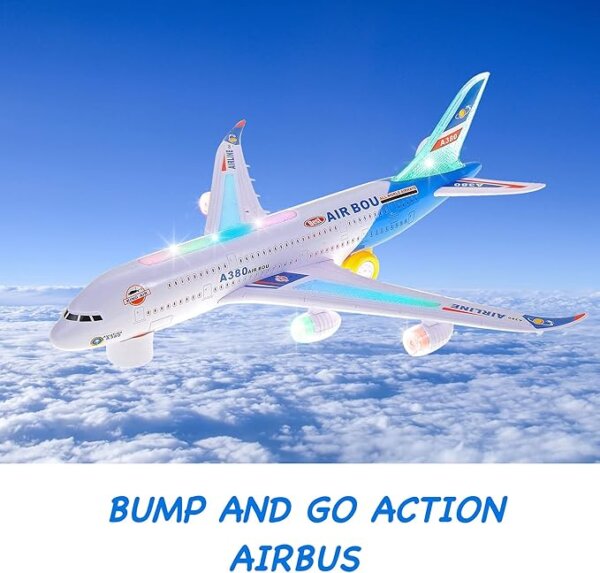 Battery-Operated Airplane with Lights & Sound Bump-and-Go LED Airplane Toy - Image 5