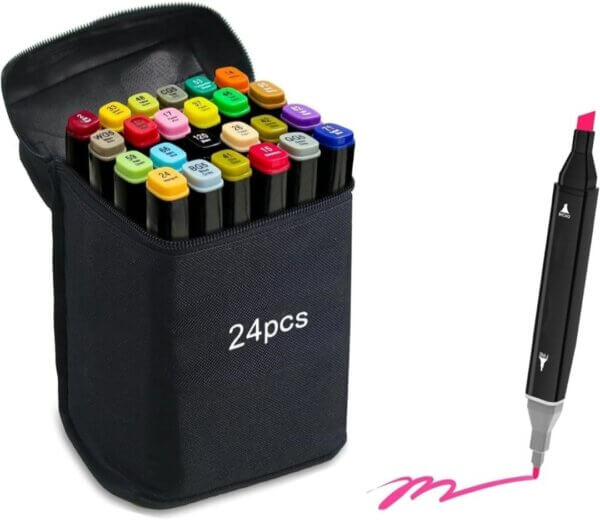 24-Piece Dual-Tip Alcohol Markers Set - Image 2